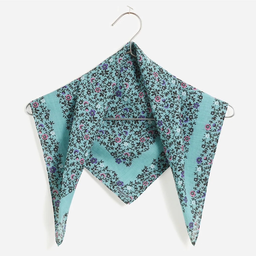 $25 or FREE Gentle Teal Madewell Organic Cotton Scarf Kerchief Floral Bandana - Picture 3 of 10